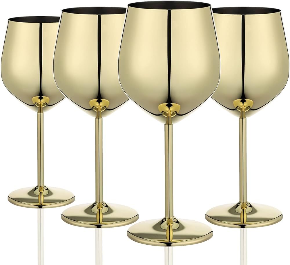 WOTOR Gold Wine Glasses Set of 4, 18oz Unbreakable Gold Goblet, Stainless Steel Wine Glass, Fancy... | Amazon (CA)