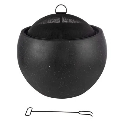 Outdoor Fire Pit - 24” Round Faux Concrete Firepit - Wood Burning Fire Pit with Poker, Screen, Cover - Wood Fire Pits for Outside Patio by Pure Garden | Wayfair North America