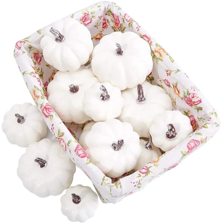 12Pcs Halloween White Artificial Pumpkins Harvest Fall Thanksgiving Home Decor, Lifelike Simulati... | Walmart (US)