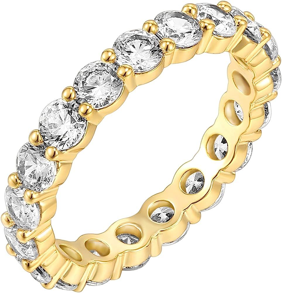 PAVOI 14K Gold Plated Cubic Zirconia Rings | 3.0mm Eternity Bands | Gold Rings for Women | Amazon (US)