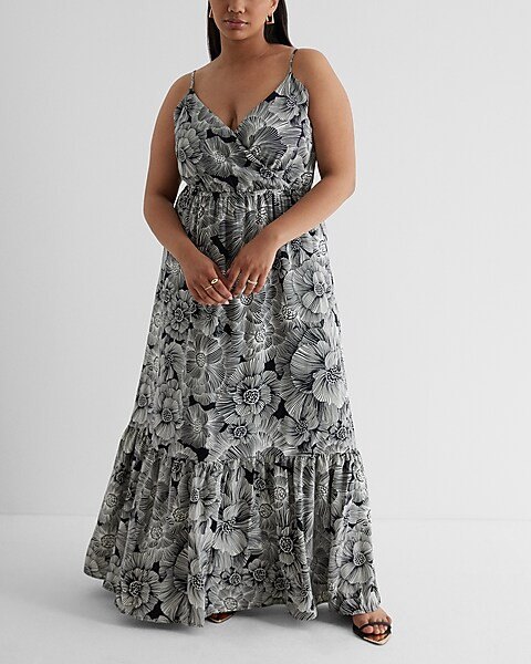Floral Satin Wrap Front Tiered Maxi Dress | Express