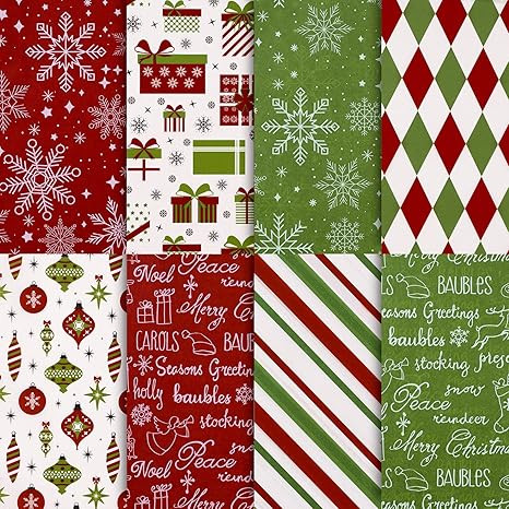 Whaline 64 Sheets Christmas Tissue Paper Vintage Xmas Snowflake Gift Wrapping Paper Red Green Dec... | Amazon (US)