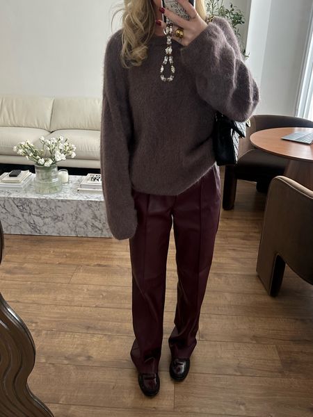 Faux leather trousers, mohair jumper, loafers 

#LTKeurope #LTKsalealert #LTKworkwear