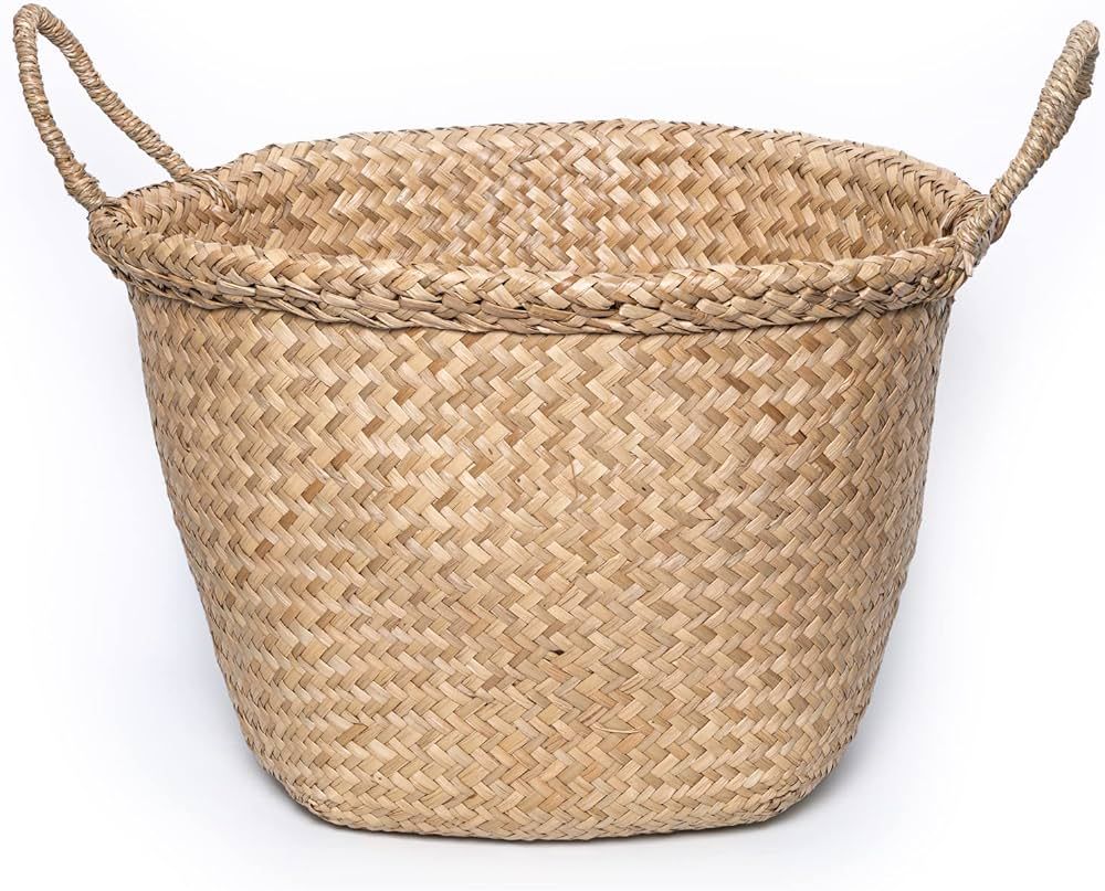 GOODSDECO Seagrass Plant Basket, Seaweed Basket for Plant Pot, Hand Woven Belly Basket with Handl... | Amazon (US)