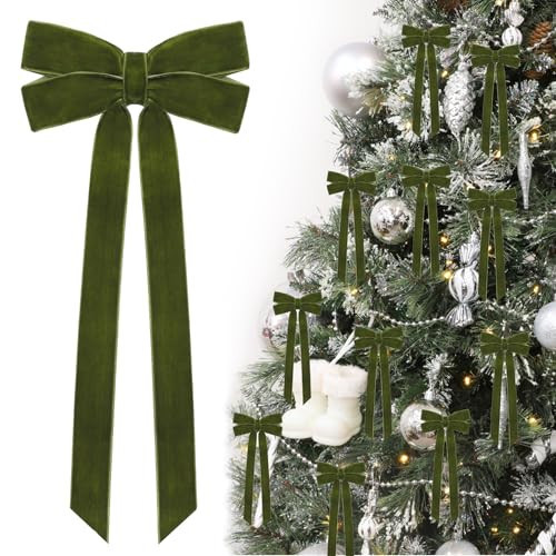 12Pcs Green Velvet Ribbon Bows Christmas Tree Decorations,5in x 10in St Patricks Day Ornaments for Tree Home Party Front Door Wreath Garland Holiday Decor | Amazon (US)