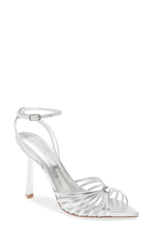 Tony Bianco Maxos Ankle Strap Pointed Toe Sandal in Silver Nappa Metallic at Nordstrom, Size 7 | Nordstrom