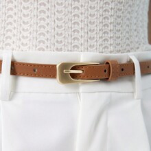 Brown Slim Belt Set With Gold Buckle Casual | SHEIN