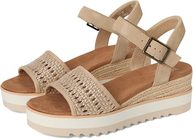 TOMS Women's Diana Wedge Heel Sandal, Leather Upper, Rope-Wrapped Midsole, Adjustable Strap, Buck... | Amazon (US)