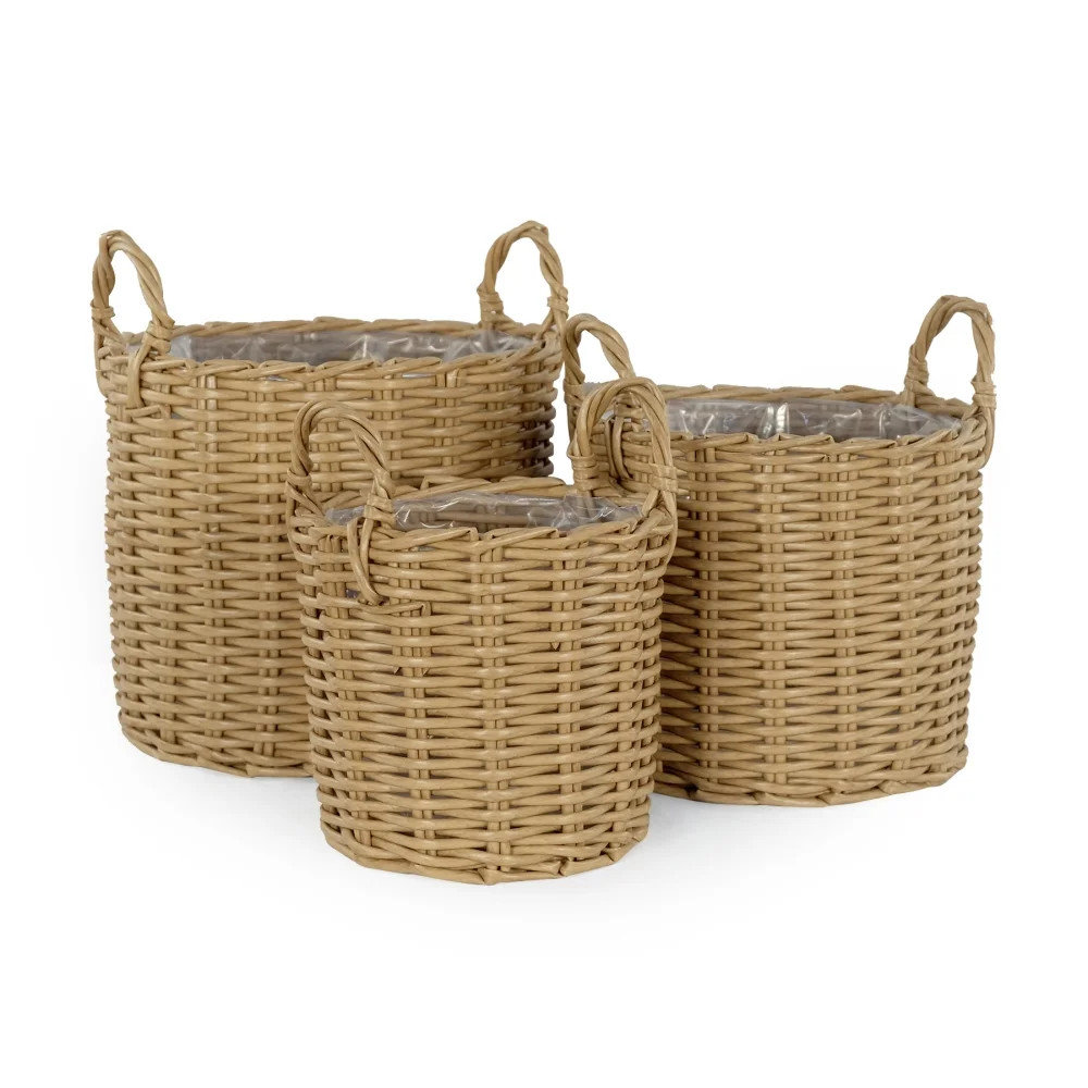 Set of 3 Multi-purposes Basket with handler - Hand Woven Wicker - Espresso | Walmart (US)