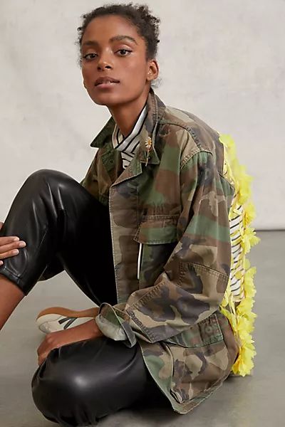 Josie Bruno Vintage Blossom Appliqued Camo Jacket | Anthropologie (US)