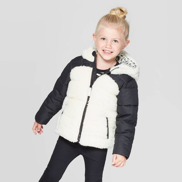 Toddler Girls' Panda Puffer Jacket - Cat & Jack™ Black | Target
