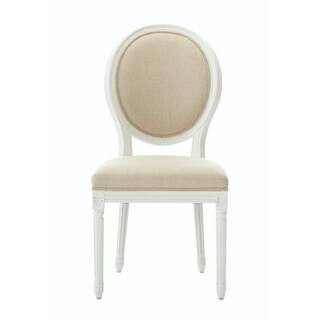 Jacques Antique Ivory Natural Linen Round Back Dining Chair (Set of 2) 9488520350 - The Home Depo... | The Home Depot