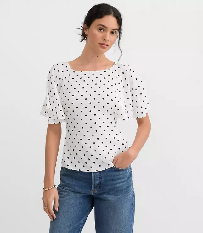 Dotted Tie Back Cape Sleeve Blouse | LOFT