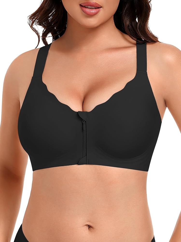 Angelhood Seamless Zip Front Closure Jelly Bras for Women Wirefree Post Surgery Bra Full Coverage... | Amazon (US)