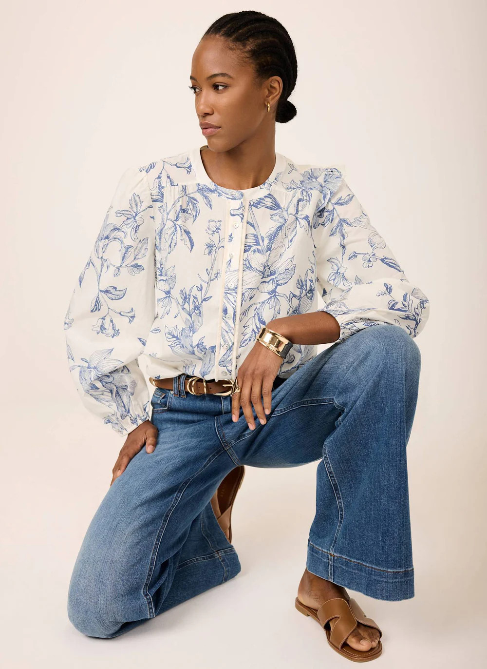Blue Cotton Floral Print Blouse | Mint Velvet - US
