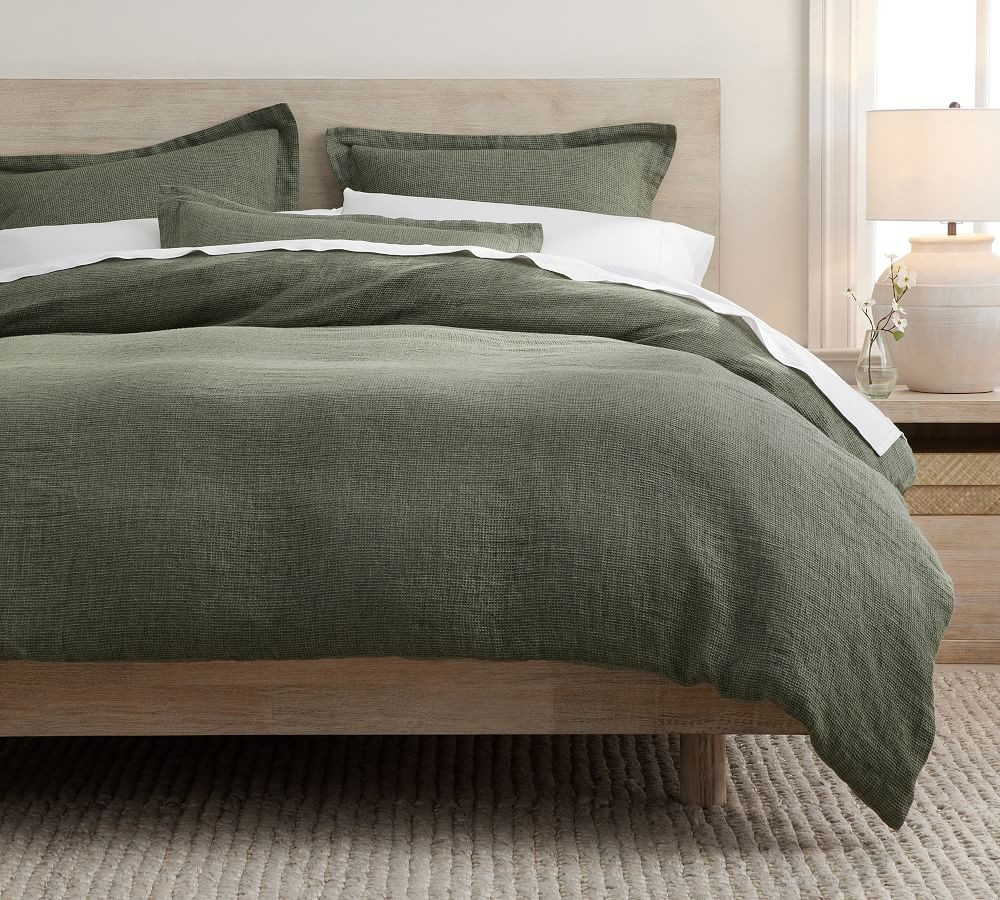 Loden Belgian Flax Linen Waffle Duvet Cover, King/Cal. King | Pottery Barn (US)