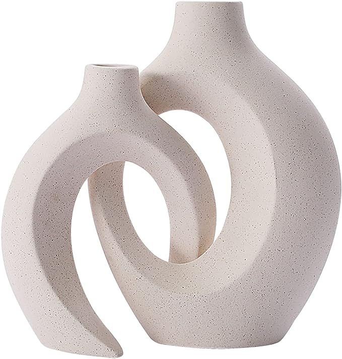 DACOSTIC Hollow Ceramic Vase Set of 2 for Modern Home Decor , White Boho Donut Vases Nordic Minim... | Amazon (US)
