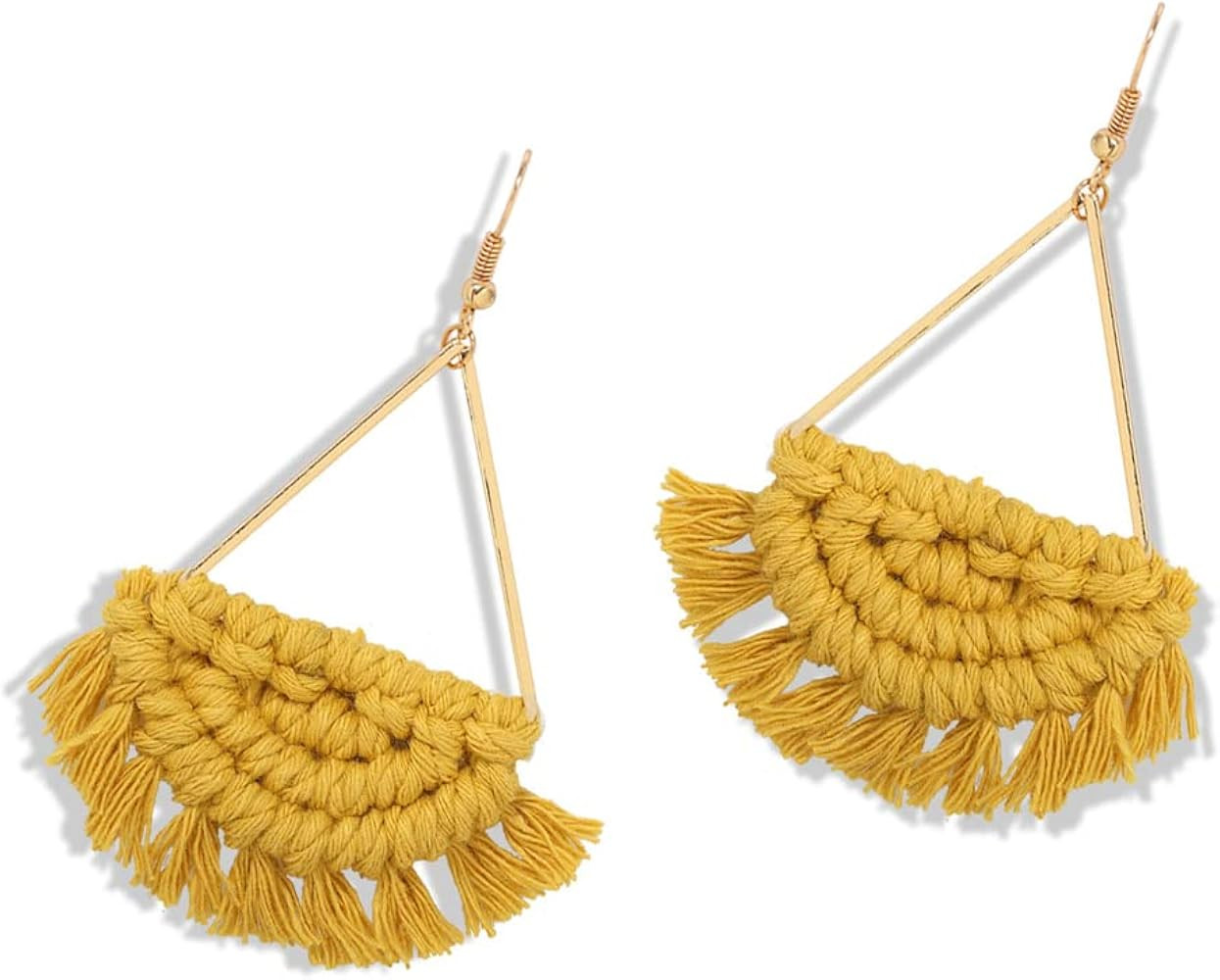 2Pairs Bohemian Fan Fringe Drop Earrings Boho Statement Handmade Woven Colorful Tassel Dangle Ear... | Amazon (US)