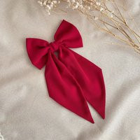 Chiffon Hair Bow Red With Pointed Tail Accessory For Girl Medium Woman Gift Scarlet Single Layer For Party Valentine | Etsy (US)