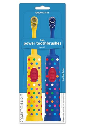 Amazon Basics Kids Battery Powered Toothbrush, 2 Count, 1 Pack (Previously Solimo), Yellow & Blue | Amazon (US)