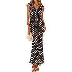 Simplee Womens Summer Wedding Guest Dress Floral Mesh Bodycon Maxi Dress Sexy Sleeveless Ruched P... | Amazon (US)