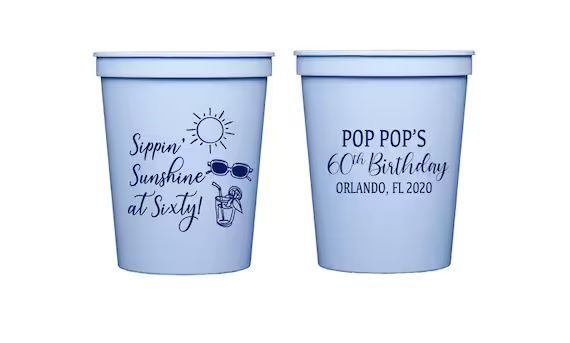 Sippin sunshine 60th birthday cups, Sippin sunshine at sixty, Personalized birthday cups, Beach b... | Etsy (US)