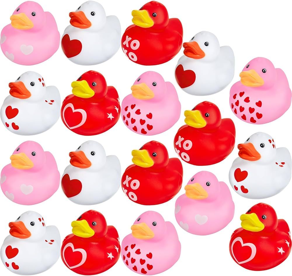 Threan 18 Pcs Valentines Day Rubber Mini Ducks Bath Toys Novelty PVC Duck Love Small Tiny Duck Fl... | Amazon (UK)