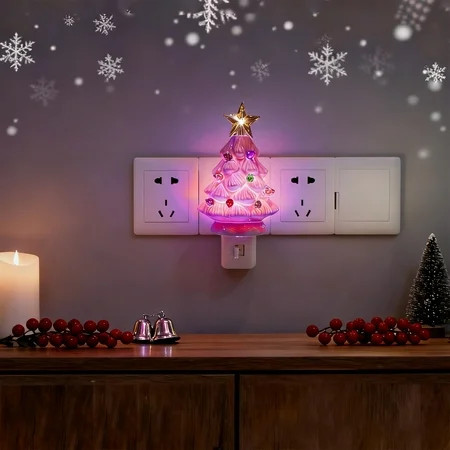 3.6" Christmas Tree Night Lights Indoor, Pink Christmas Decorations LED Lights, 360 Degree Swivel Plug with Switch Xmas Tree Night Lights, Cute Bedroom Christmas Ornaments Gifts for Boys Girls | Walmart (US)