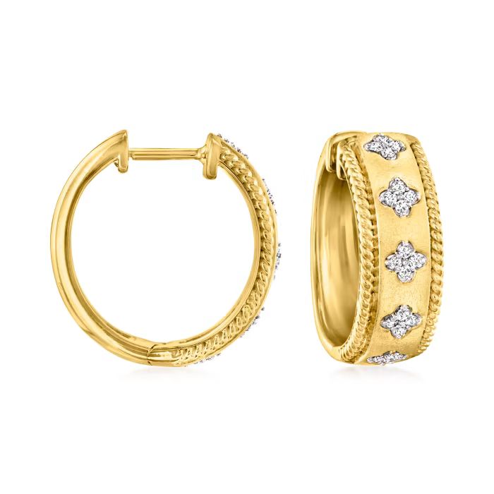 .15 ct. t.w. Diamond Clover Hoop Earrings in 18kt Gold Over Sterling. 5/8" | Ross-Simons