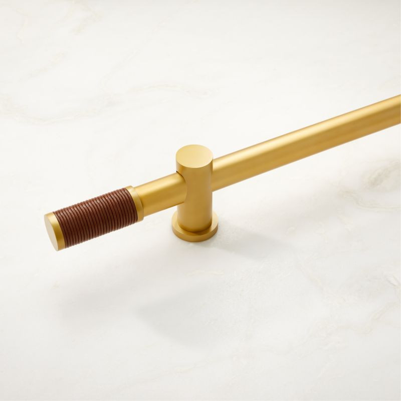 Silvio Brushed Brass Curtain Rod with Congnac Leather Finial 28''-48'' | CB2 | CB2