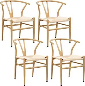 Yaheetech Set of 4 Weave Chair Mid-Century Metal Dining Chair Y-Shaped Backrest Hemp Seat, Wood C... | Amazon (US)