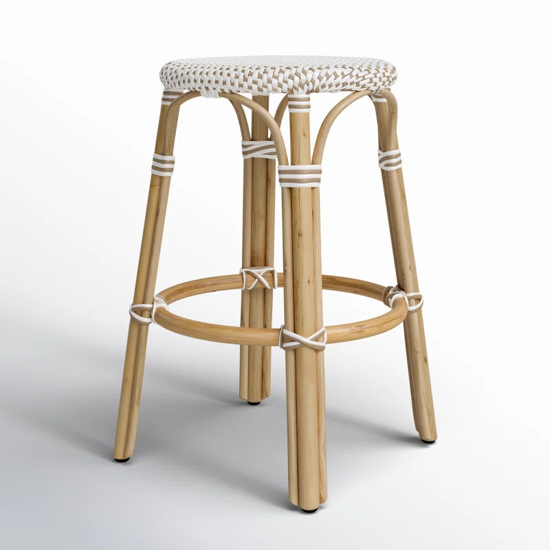 Alastair 24" Rattan Counter Stool - White/Tan Dot / Natural Rattan Frame | Wayfair North America