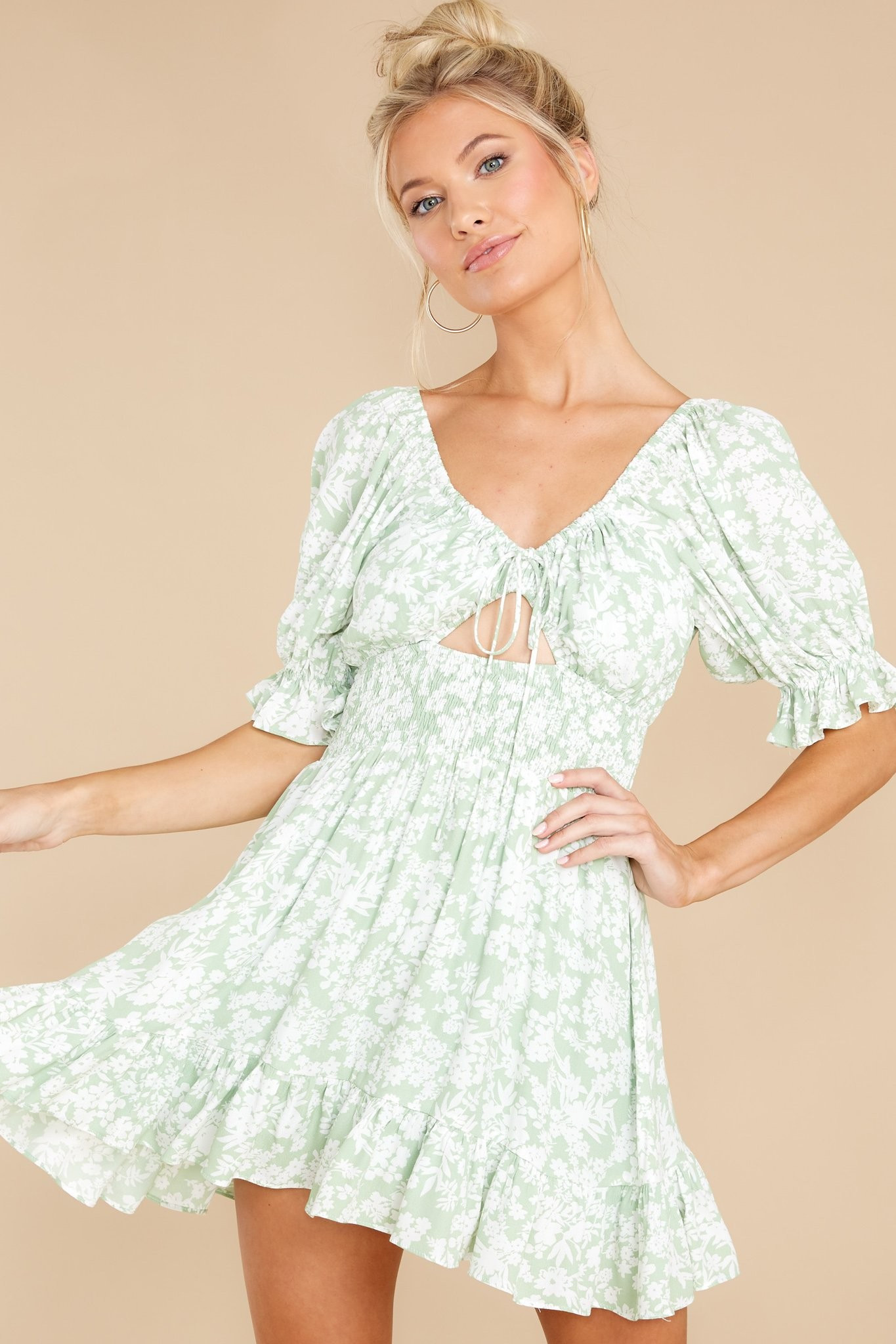 Burning Desire Sage Floral Print Dress | Red Dress 