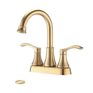 4 in. Centerset 2-Handle High Arc Bathroom Faucet with Drain Kit Included in Brushed Gold | The Home Depot