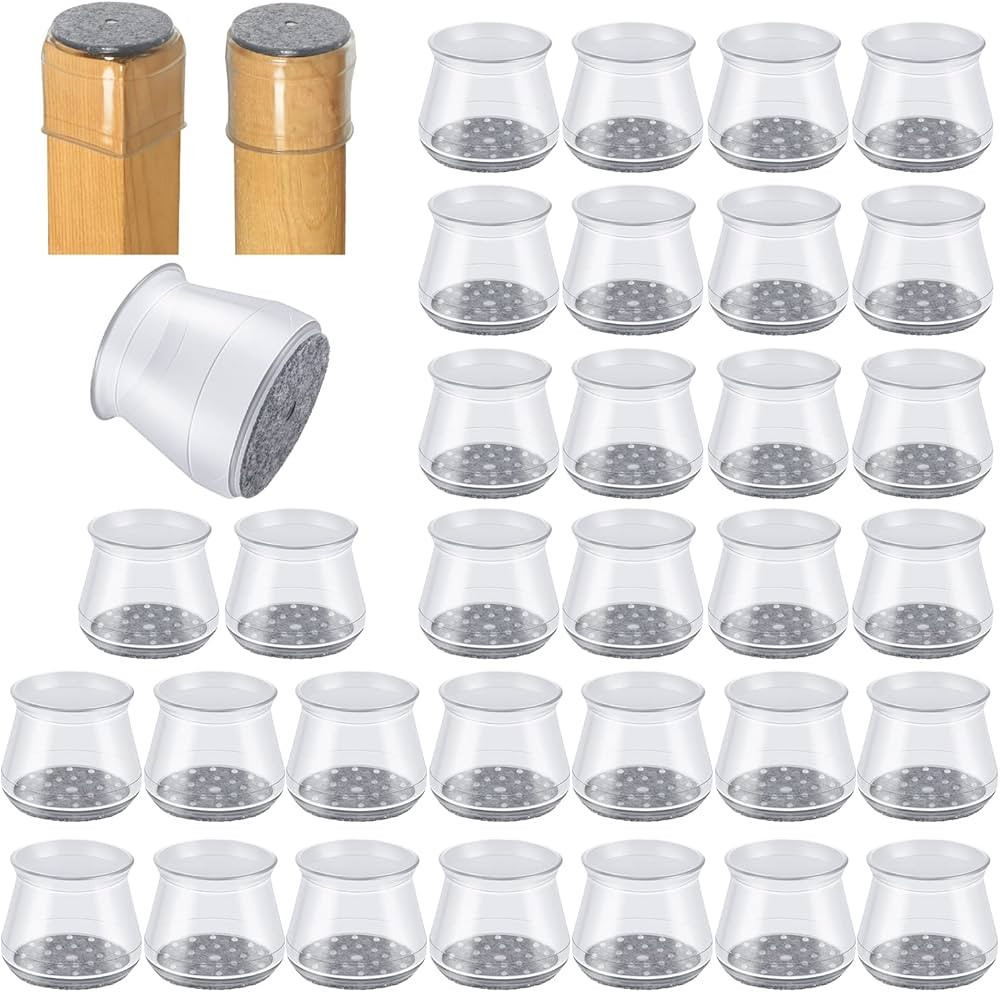 32 Pcs Chair Leg Protectors for Hardwood Floors, Silicone Felt Furniture Leg Cover Pad for Protec... | Amazon (US)