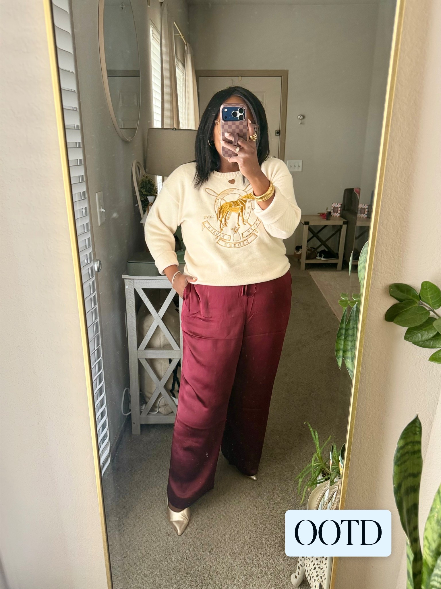 Very casual #ootd - Ralph lauren sweater from @Dillards Inc. and satin pants and heels from LOFT! Easy #workwear option for Spring ✨ Linking similar LRL sweaters! 

#LTKWorkwear #LTKdayinmylife #LTKootd