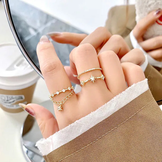 Cute Rings - Star ring sets - Stackable Star Ring - CZ Rings - Star Dangle Ring - Dainty Stackabl... | Etsy (US)