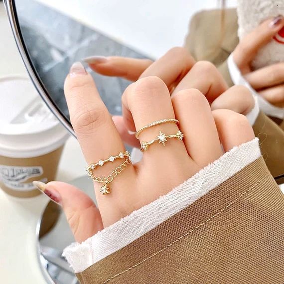 Cute Rings - Star ring sets - Stackable Star Ring - CZ Rings - Star Dangle Ring - Dainty Stackabl... | Etsy (US)