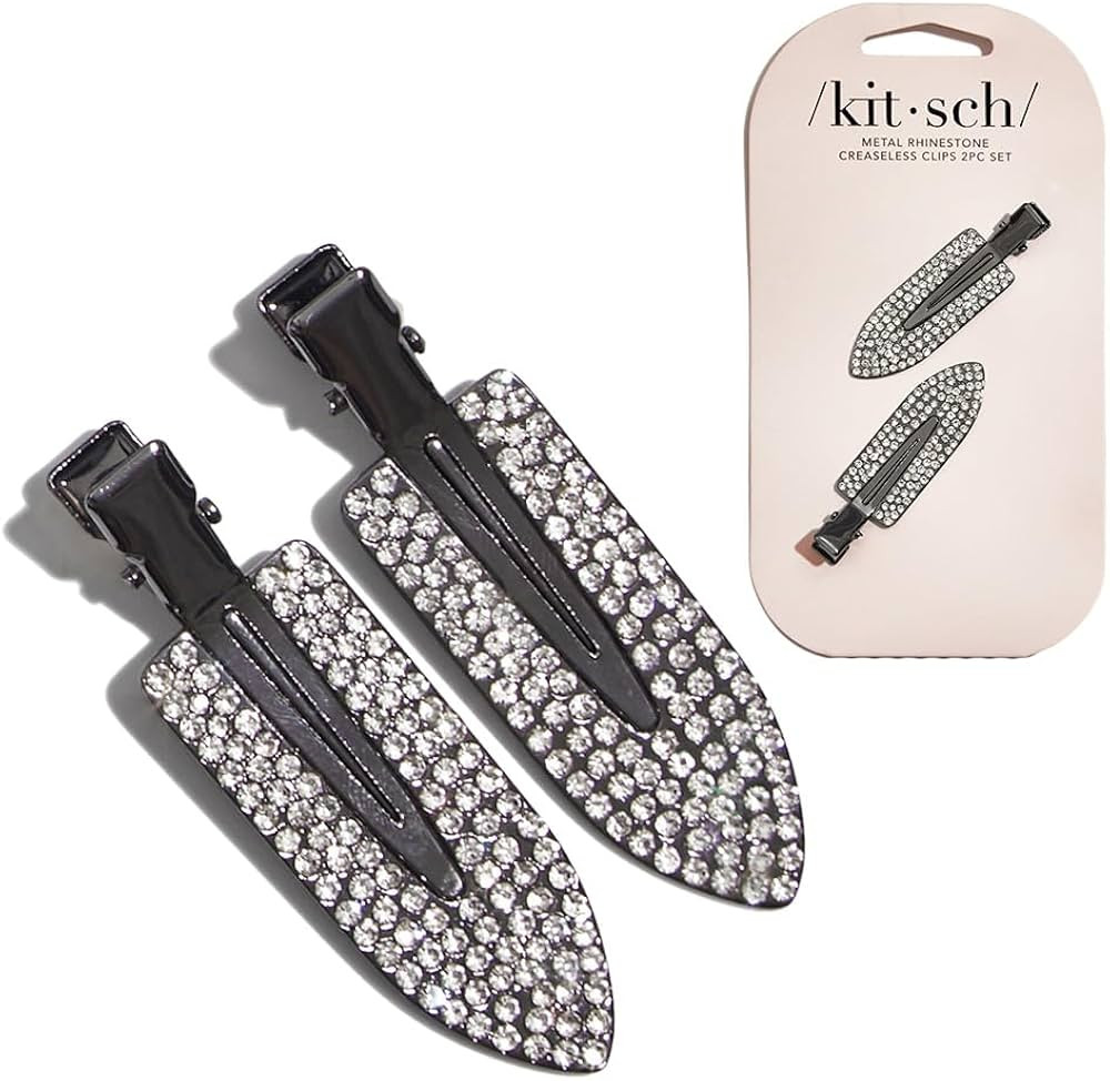 Kitsch Metal Rhinestone Creaseless Hair Clips - Stylish No Bend Clips for Makeup & Styling | Gent... | Amazon (US)