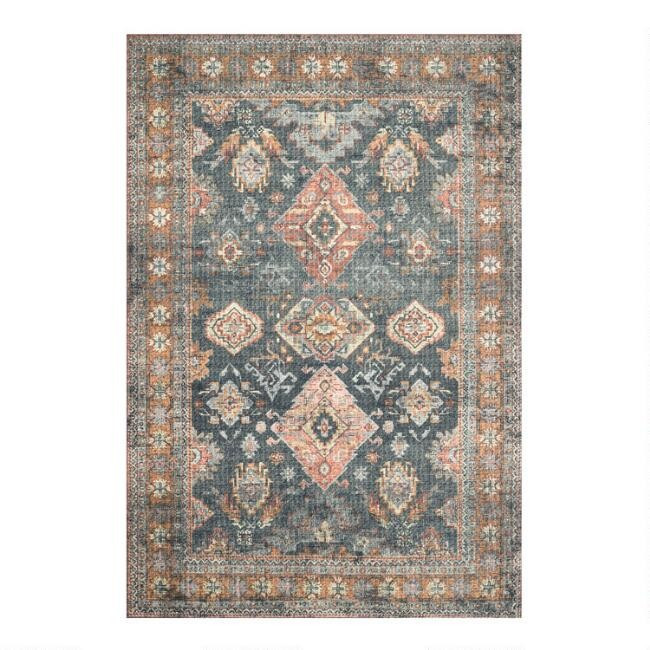 Sea Green and Rust Persian Style Syros Area Rug | World Market