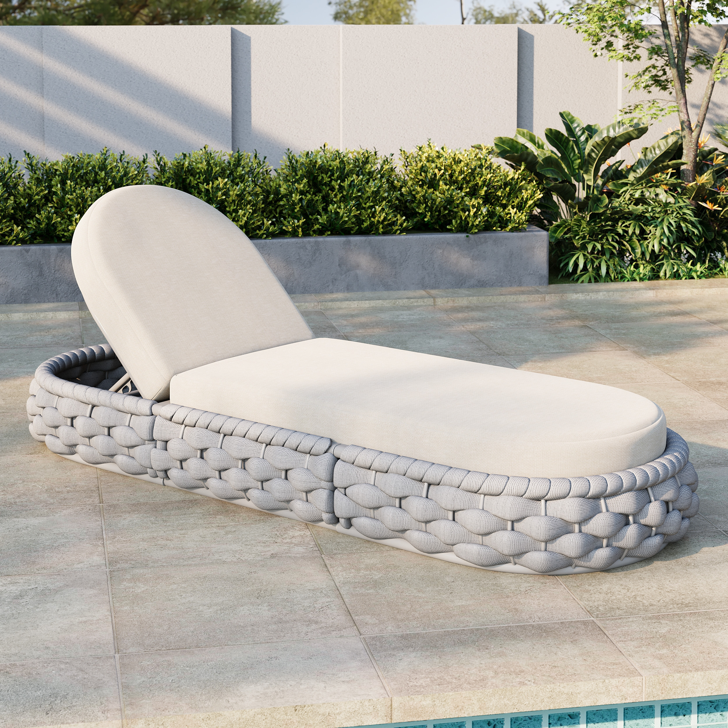 Tatta Woven Rattan Outdoor Lounger Daybed Modern Yard & Patio Furniture in Light Gray Cushion Included (82.7"") | Homary