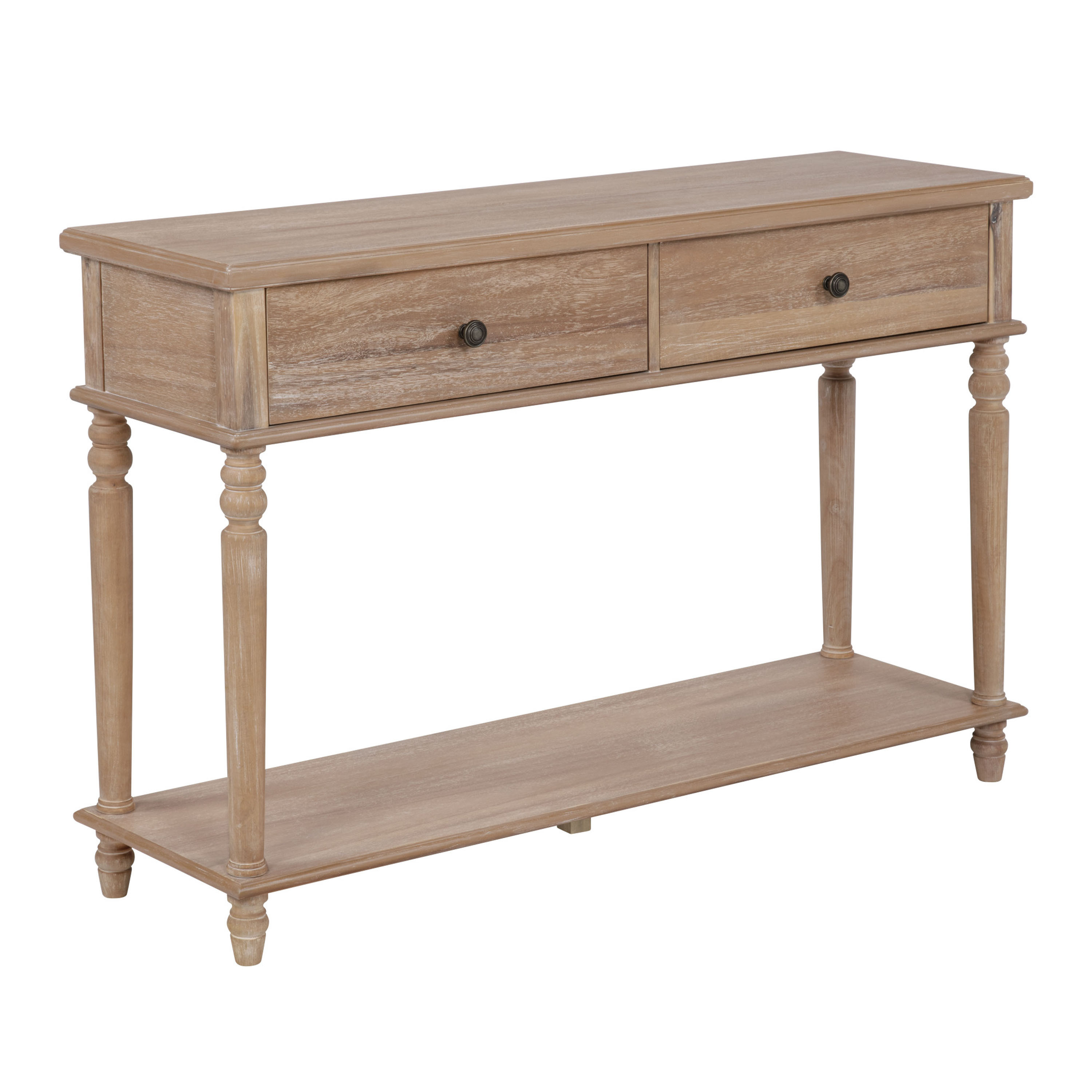Rafe Wire Brushed Natural Wood Console Table with Drawers | World Market