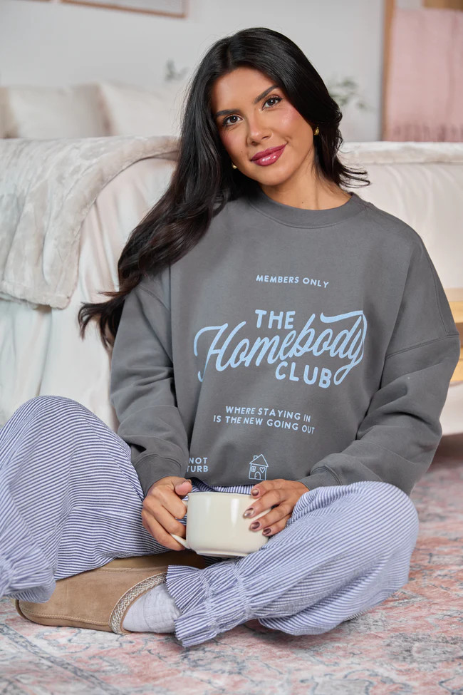 The Homebody Club Dark Grey Graphic Sweatshirt | Pink Lily