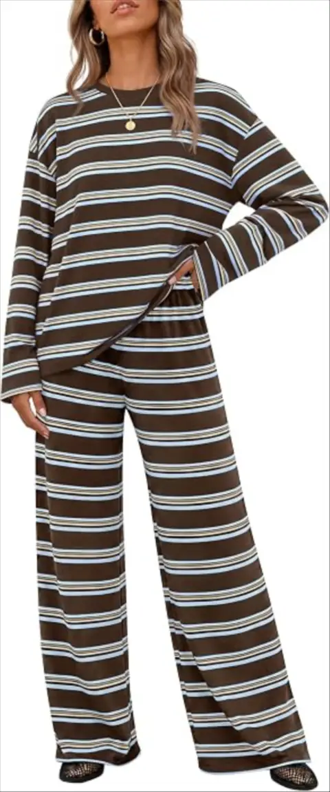 ZESICA Womens 2 Piece Striped Sets Fall Lounge Matching Outfit
