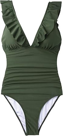 CUPSHE Women's Ruffled One Piece Swimsuit V Neck Lace Up | Amazon (US)