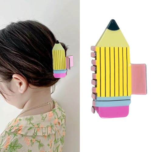 Back To School Hair Claw Clips Pencil Hair Clips for Women Claw Clips for Thick Thin Hair Cute Strong Hold Medium Claw Clip Non-Slip Hair Accessories for Women Styling Decorative(Yellow) | Amazon (US)