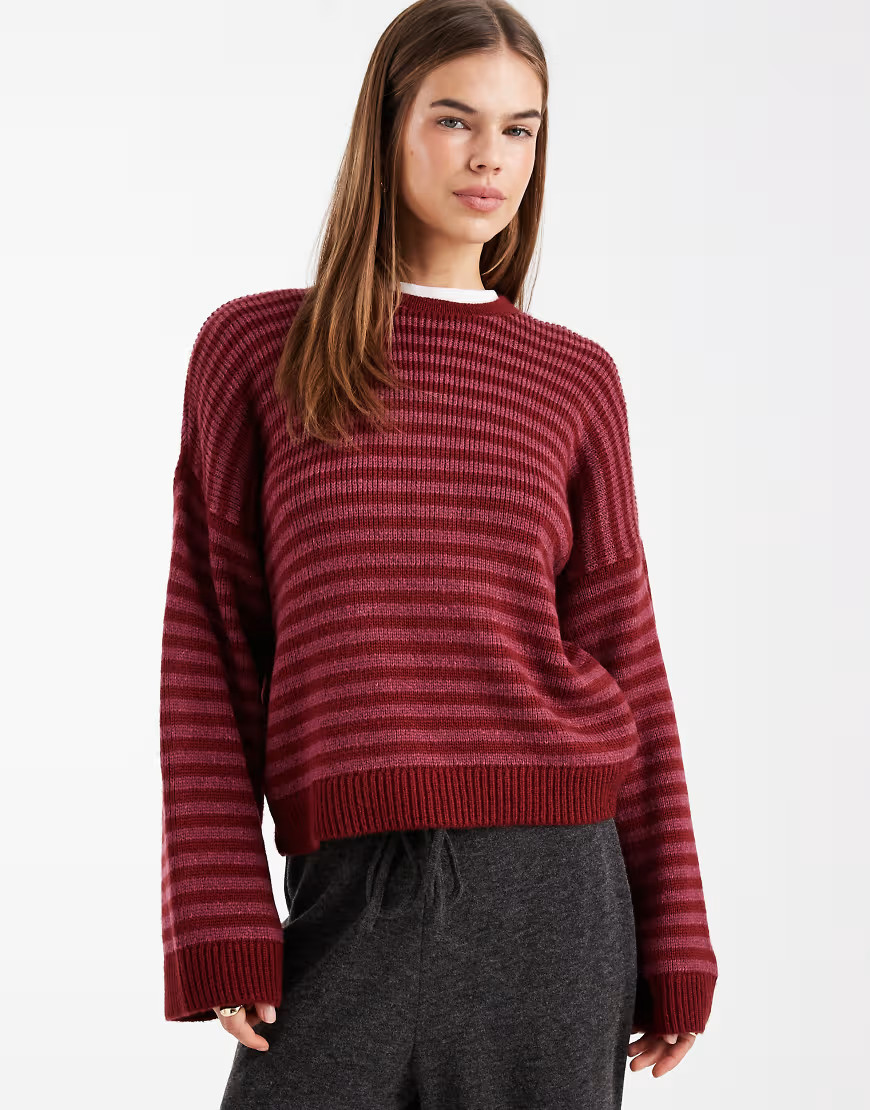 ASOS DESIGN oversized sweater in burgundy stripe-Red | ASOS (Global)