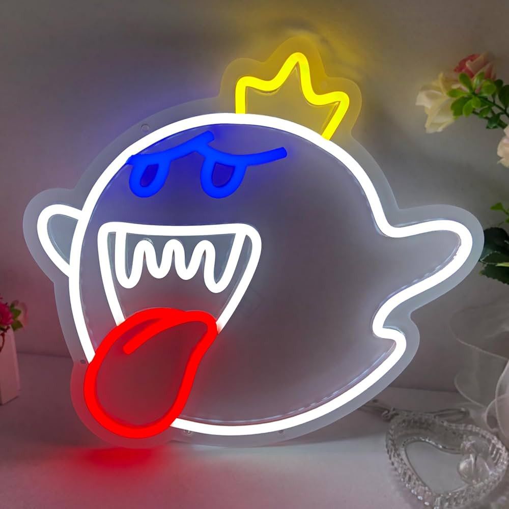 Neon Sign King Boo The Ghost Face LED Neon Light Mario Lamp Acrylic Sign for Game Room Decor Gami... | Amazon (US)