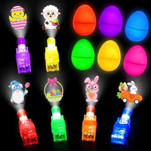 24 Prefilled Easter Eggs with Finger Lights Egg Fillers, Easter Basket Stuffers Gifts for Toddler Kids Teens Plastic Glow In The Dark Easter Eggs Filled Toys for Kids Boys Girls Party Favors Egg Hunt | Amazon (US)