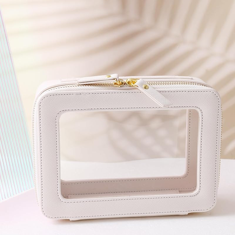 SANHECUN Toiletry bag waterproof cosmetic organizer with hanging hook for travelling (White) | Amazon (US)